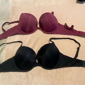 Two Calvin Klein Logo Print Push-Up Plunge Bras in size 34D